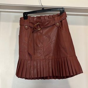 Zara brown leather pleated skirt